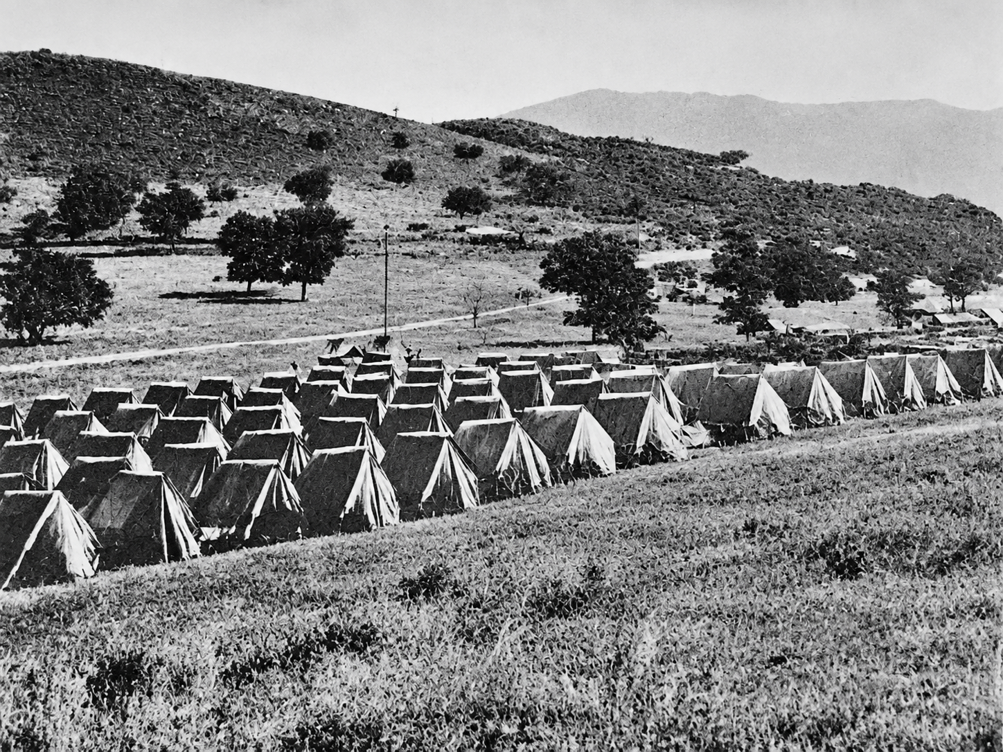 Camp before the airport was built — View of the former camp on land that later became part of the airport area. According to the author’s account, the site was connected with firing practice and with tunnels built to channel water.