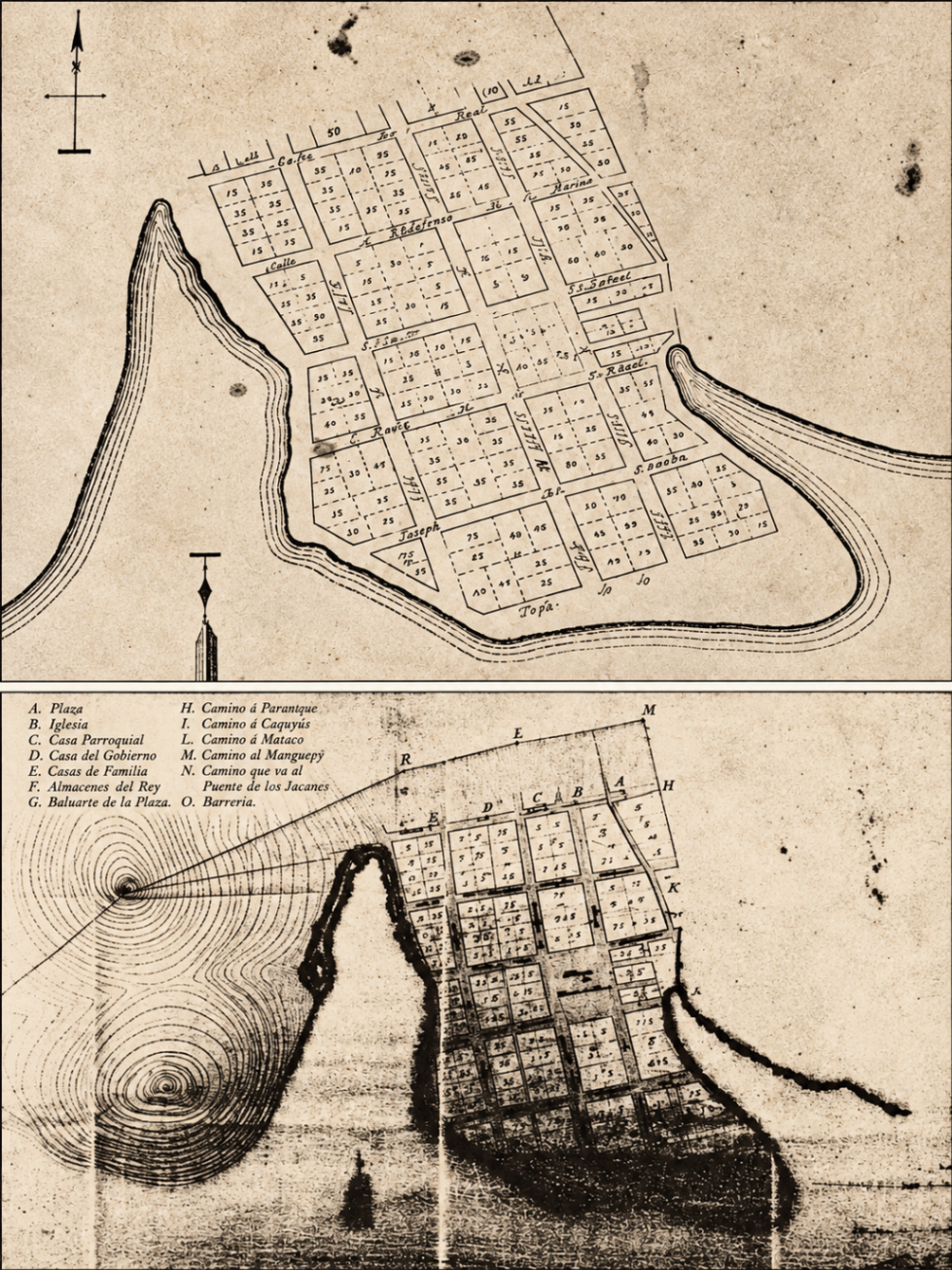 Plan of the Town of San Ildefonso — Historic maps of San Ildefonso. Reproductions of early town plans that help illustrate the territorial and urban layout preserved in Culebra’s historical record.
