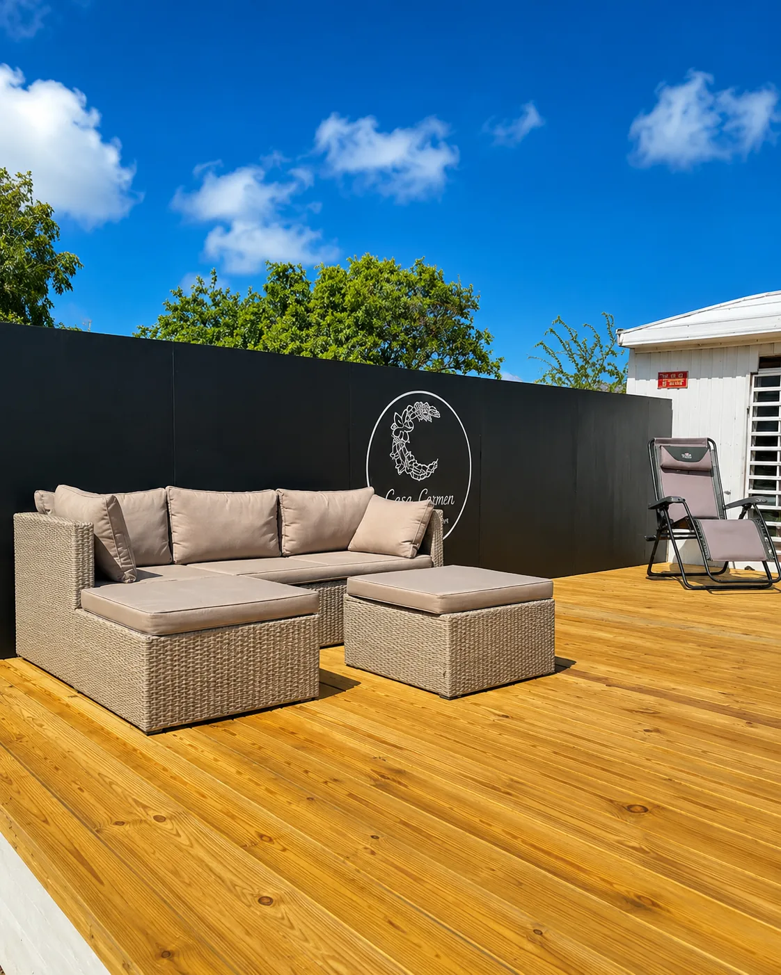 Gibraltar private wooden deck with outdoor seating