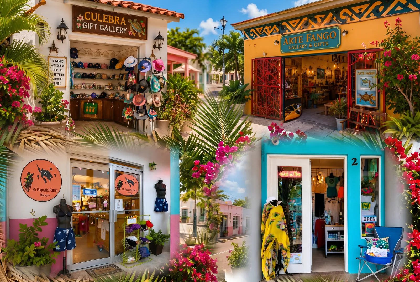 Collage of Culebra's local boutiques and gift shops