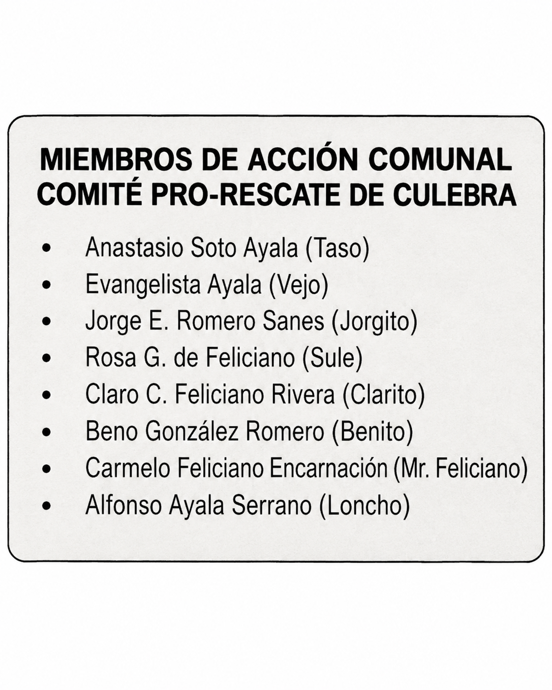 Members of Acción Comunal Comité Pro-Rescate de Culebra — Archival record identified in Blanco: Culebra, Digna Feliciano.