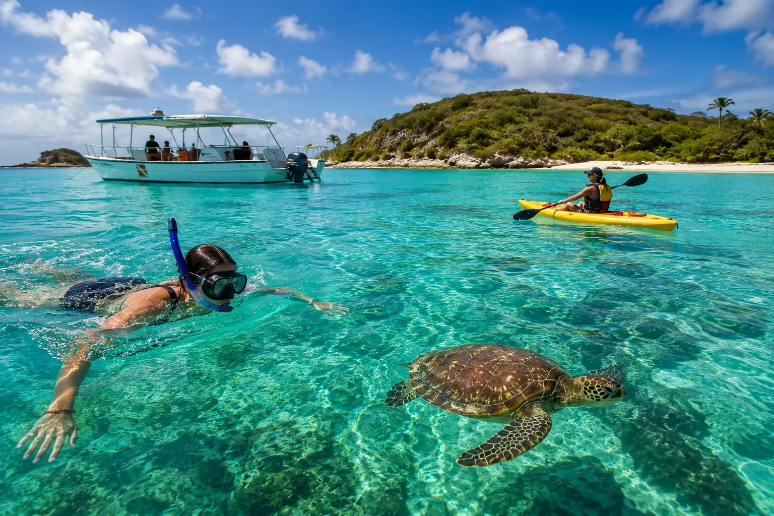 Snorkelers exploring Culebra's clear Caribbean waters