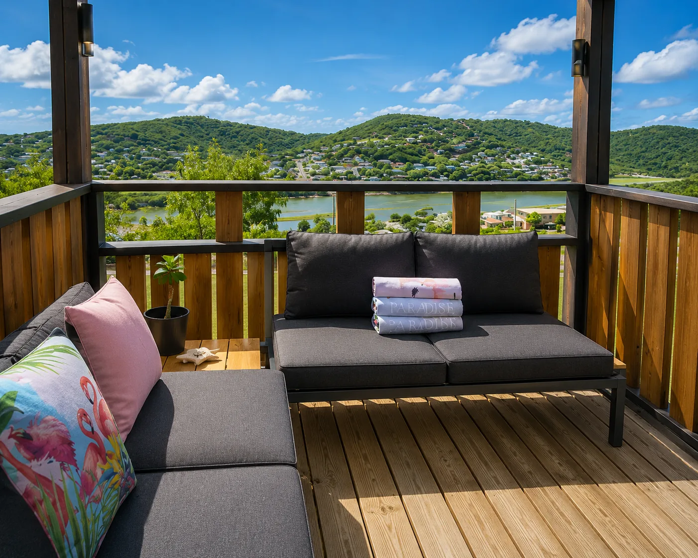 Athens private balcony with panoramic bay and hillside views