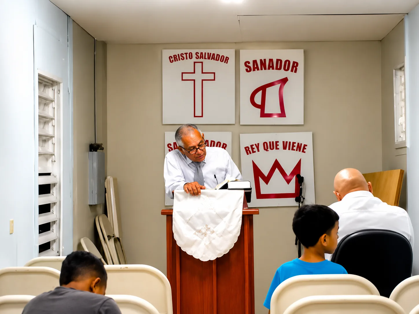 Congregation during a worship service inside Iglesia Alianza Cristiana y Misionera in Extensión Flamenco, Culebra