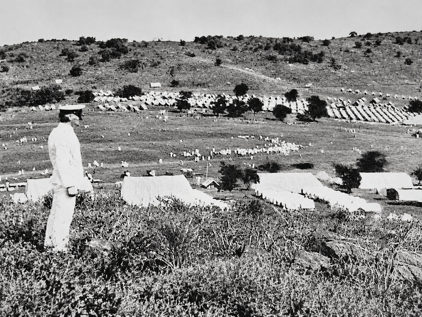 Camp grounds and airport area — Historic photograph of the land used as a camp before and during the development of the area later occupied by Culebra’s airport.