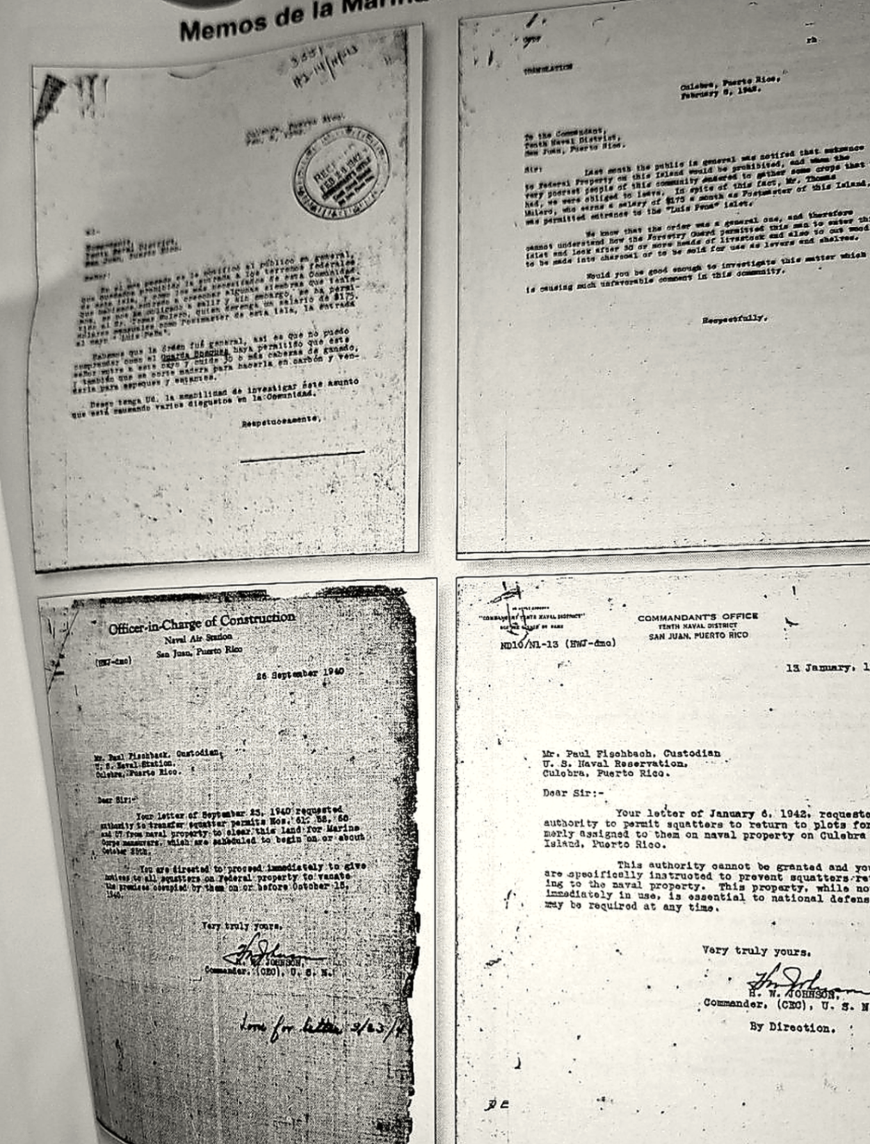 Navy memos to custodians, 1940–1950 — Archival record identified in Blanco: Culebra, Digna Feliciano.