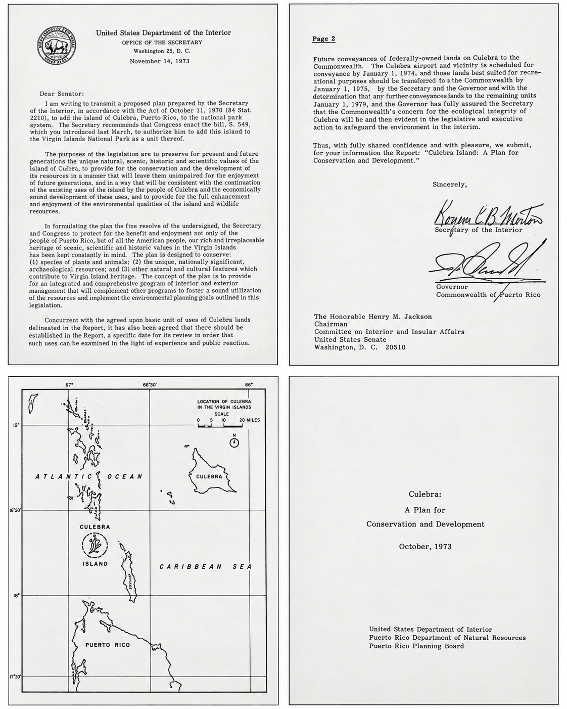 Joint Report 1973 and maps from Culebra: A Plan for Conservation and Development — Historic documents from the 1973 "Culebra: A Plan for Conservation and Development" report. This material preserves part of the official framework related to conservation, land use, and the island's future planning.