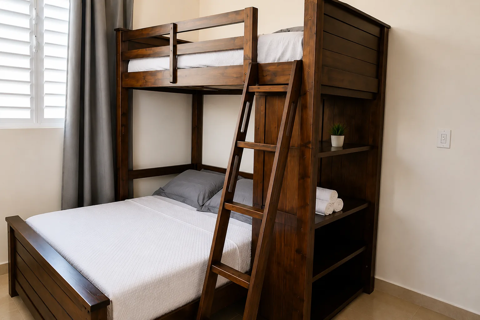 Suez second bedroom with wooden bunk bed