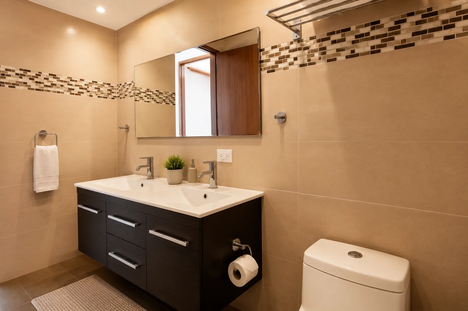 Athens modern bathroom with double vanity and mosaic tile