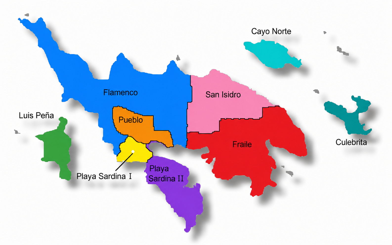 Illustrated map of Culebra showing its official barrios