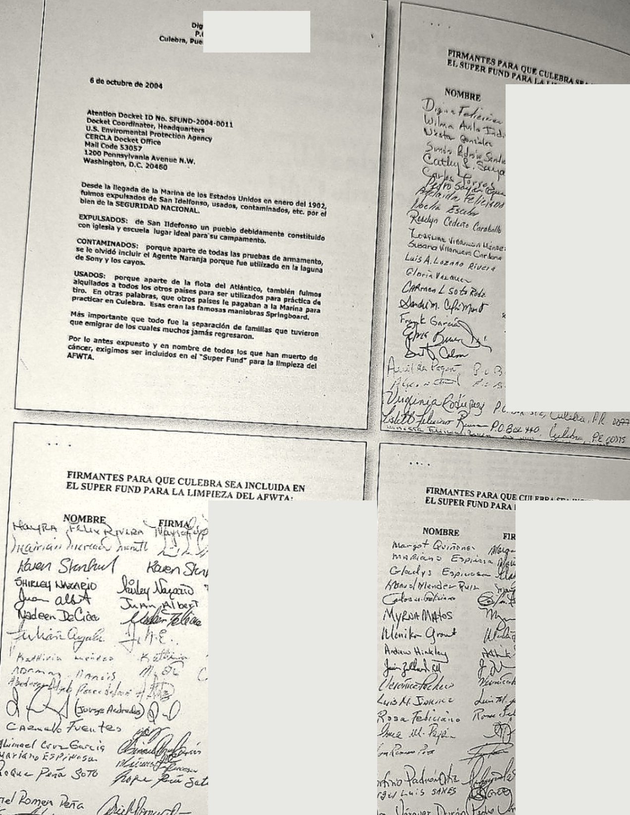 Superfund letter and petition with signatures — Letter and signatures treated as an archival source; private contact information will not be displayed.