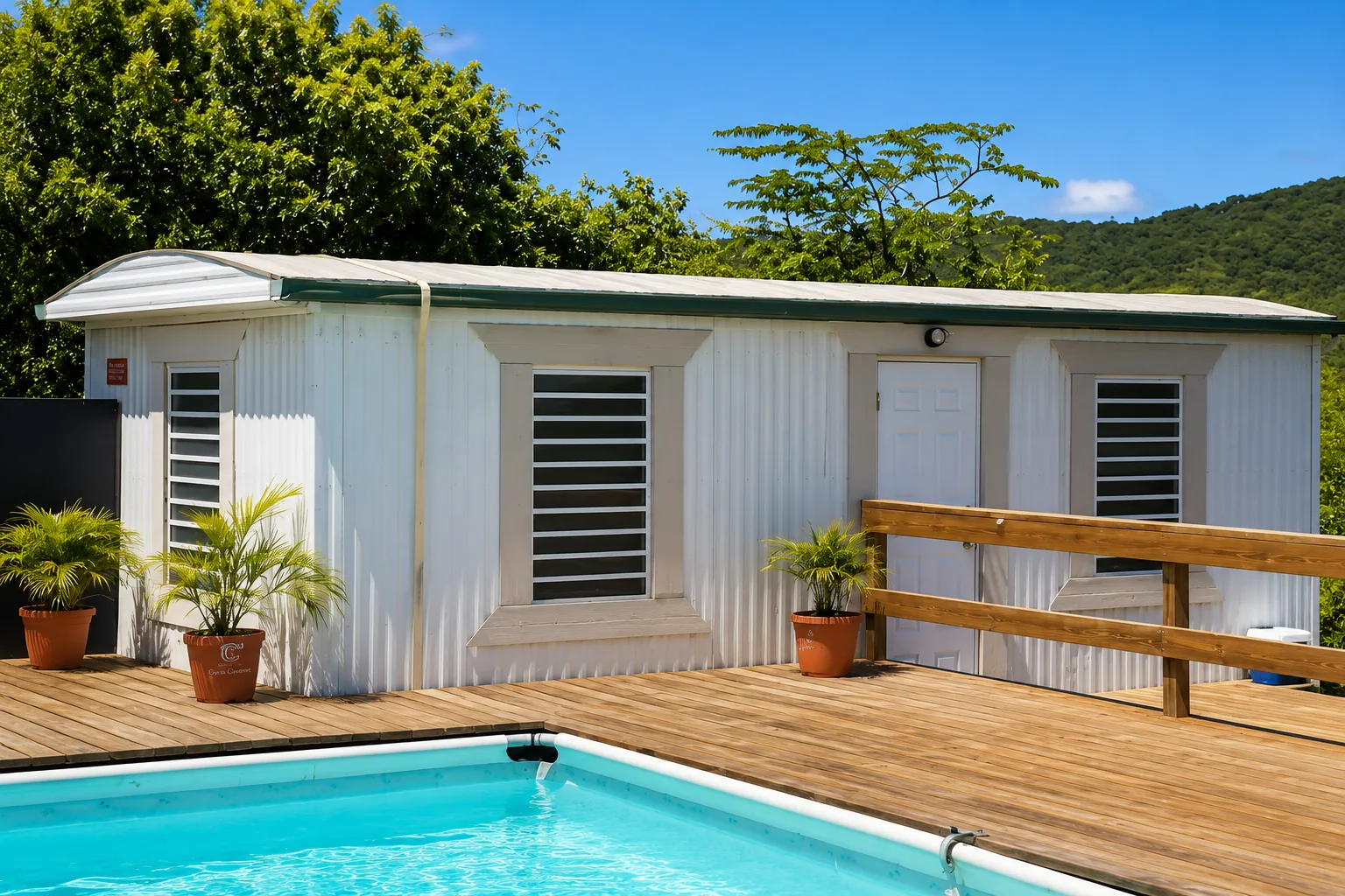 Turkey Apartment exterior with wooden pool deck and swimming pool